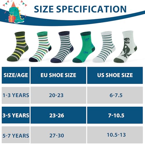 Image of 12 Pairs Boys Dinosaur Crew Socks, Toddler Novelty Socks Ages 1-7