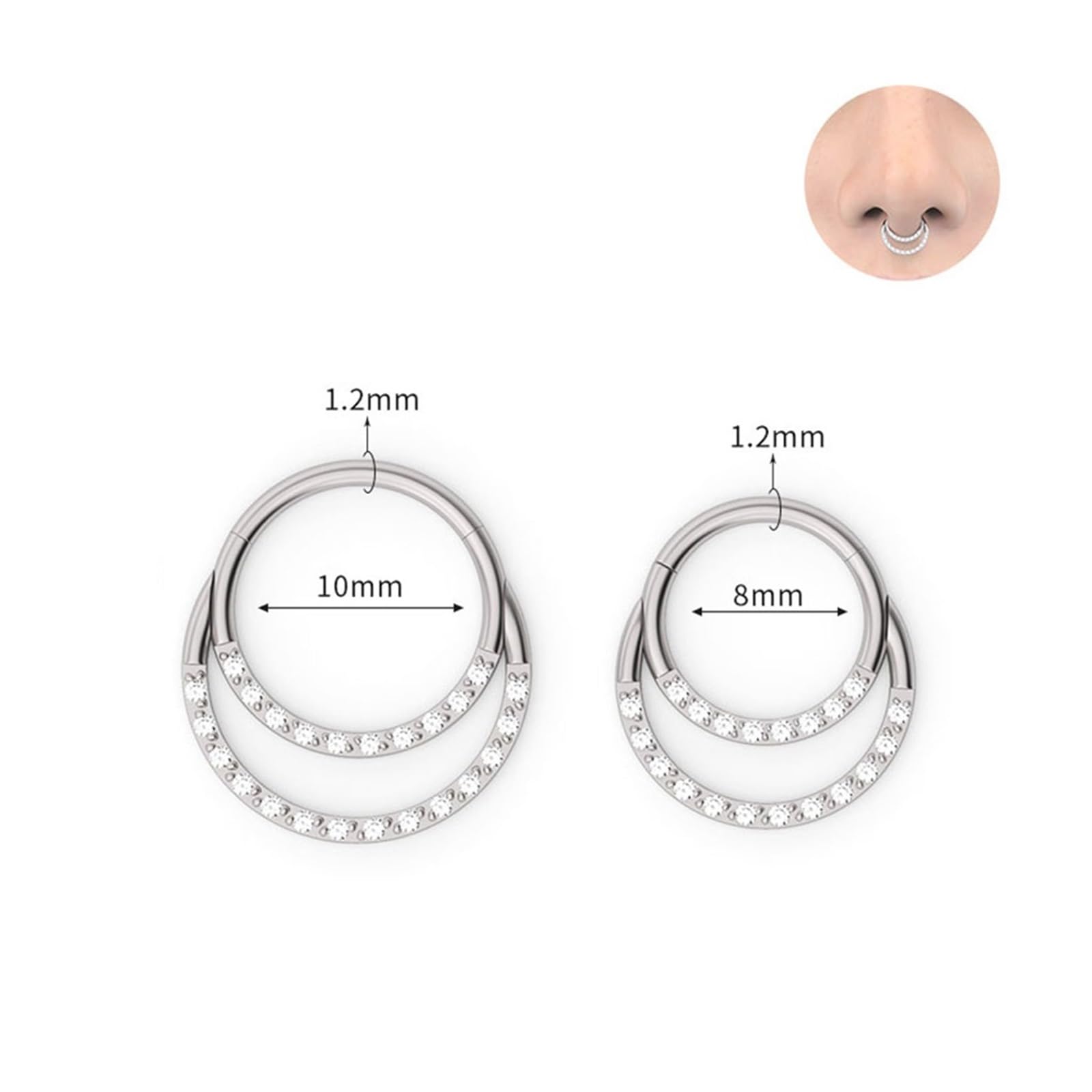 10 sztuk prawdziwy kolczyk do nosa F136 Piercing tytanowy przegroda ucha obręcze Daith Tragus chrząstka helisa okrągły kolczyk biżuteria do ciała(1.2x10mm,5Gold 5Gold CZ)