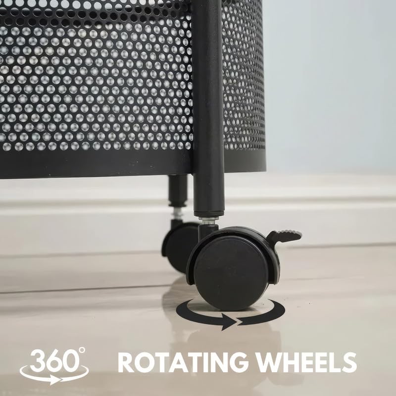 Image of flymore Metal Kitchen Trolley Square Onion Baskets for Storage,Kitchen Accessories Items&Vegetable Basket for Kitchen Organizer Items&Storage Portable Kitchen Accessories with Wheels(Black,Layer-2)