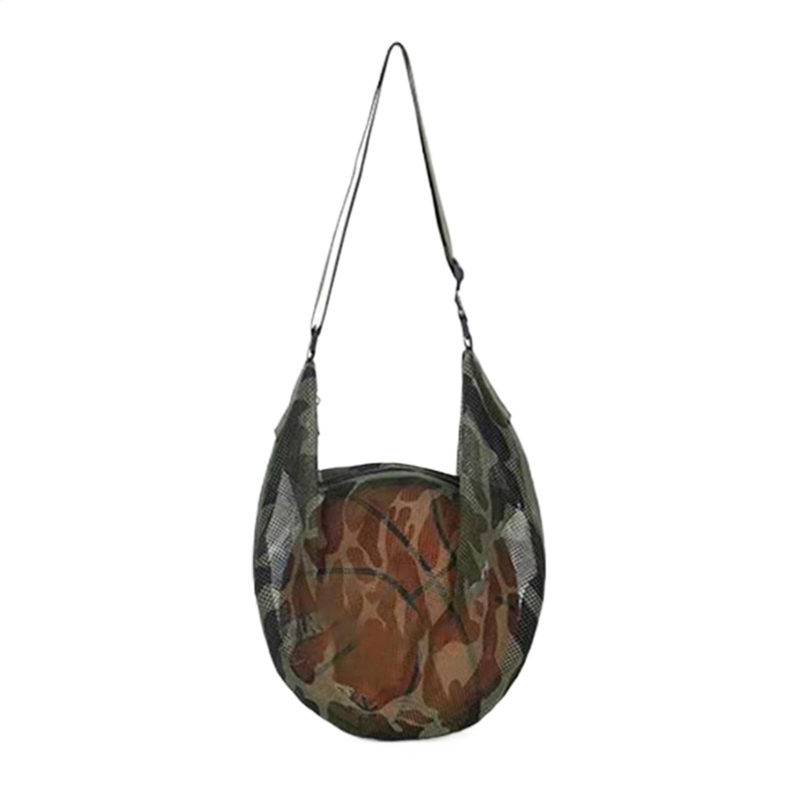 Sports Ball Bag Mesh, Ball Bag Heavy Duty With Drawstring, Volleyball Holder With Zipper, Single-Shoulder Pack Sport Equipment Storage Net, Pocket Soccer Ball Net Bag For Hiking Beach Campus Park