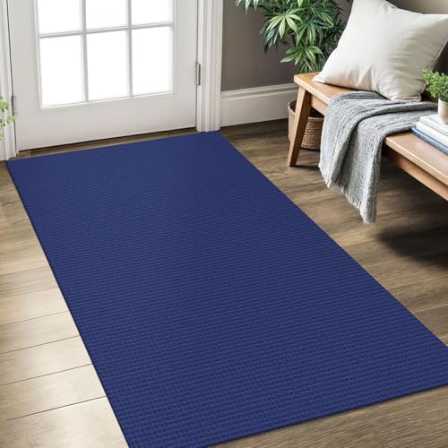 KOZYFLY Rugs for Entryway 3x5 ft Washable Area Rug Non Slip Rubber Backed Entry Rug Woven Indoor Door Mat Cotton Kitchen Rugs Floor Carpet for Entryway, Foyer, Backdoor, Royal Blue/Navy