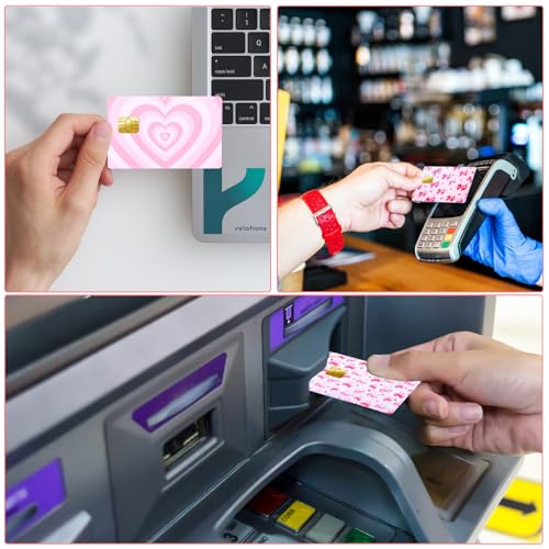 Image of 4 Pcs Credit Card Skin, Debit Card Cover Slim Waterproof No Bubble Pink Cute Bow Heart Debit Cards Skin for Transportation Key Debits Gifts Women (4 Styles)
