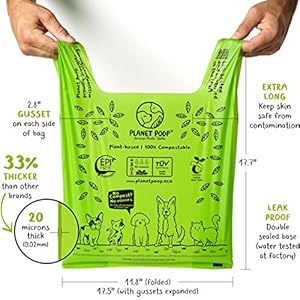 PLANET POOP Home Compostable Dog Poop Bags, 30 Count, XL Sized Cat Litter Box Clean-up with Handles, Biodegradable for Dogs Extra-Large Grocery Supplies