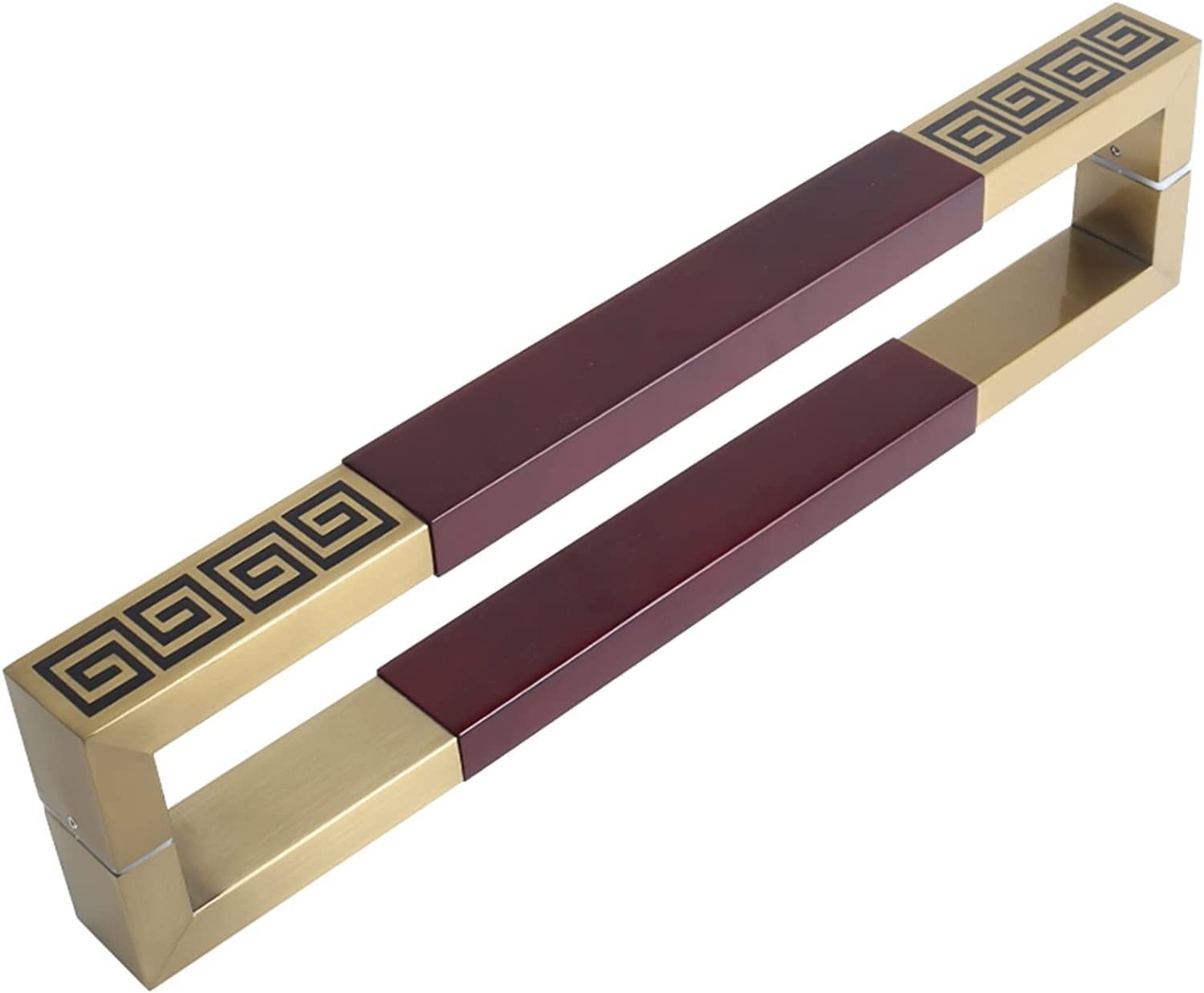 CWCQGH Double Sided Square Push Pull Door Handle,Square Rectangle Shape Sliding Door Pull Handle, Stainless Steel and Wood,Red-80cm/31in