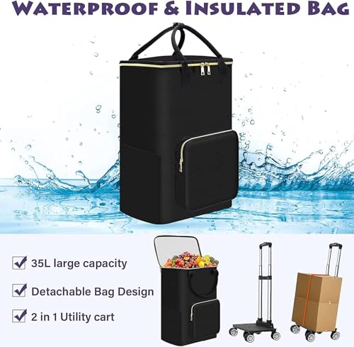 SXRLOZ Einkaufstrolley mit Rädern - Faltbar - Leichter tragbarer Metallwagen 35L, integrierte abnehmbare wasserdichte Tasche für Einkauf, Camping, Reisen(Blue) – Bild 6