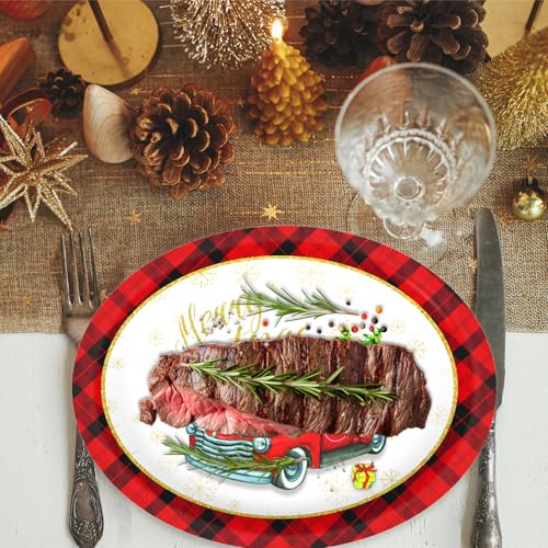 Tbsone 50-Count Christmas Disposable Paper Plates: Large Oval Heavy-Duty Dinnerware Set for Party Supplies and Holiday Dinner Table Decorations, 10.2 x 12.6 Inch (Christmas-Car) – Image 8