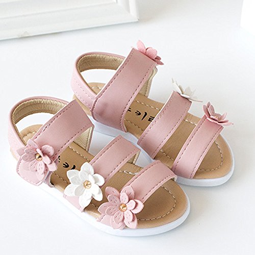 Kids Sandals Girls Summer Kids Children Sandals Fashion Big Flower Girls Flat Pricness Shoes (Pink, 22)3