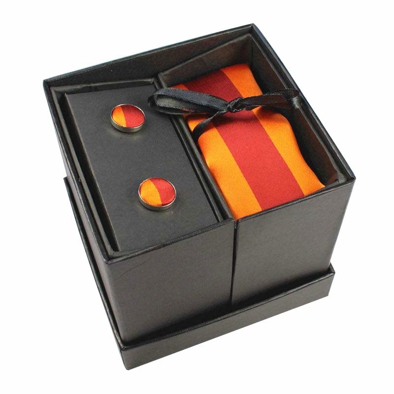 Set de corbata de seda rayada para hombre con caja de regalo miniatura 2