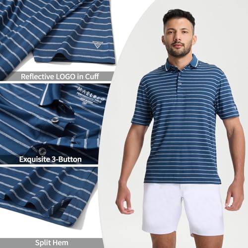Camiseta polo para hombre, manga corta, tejido Dry Fit, con rayas y cuello de polo, ideal para golf y uso casual en el trabajo miniatura 3