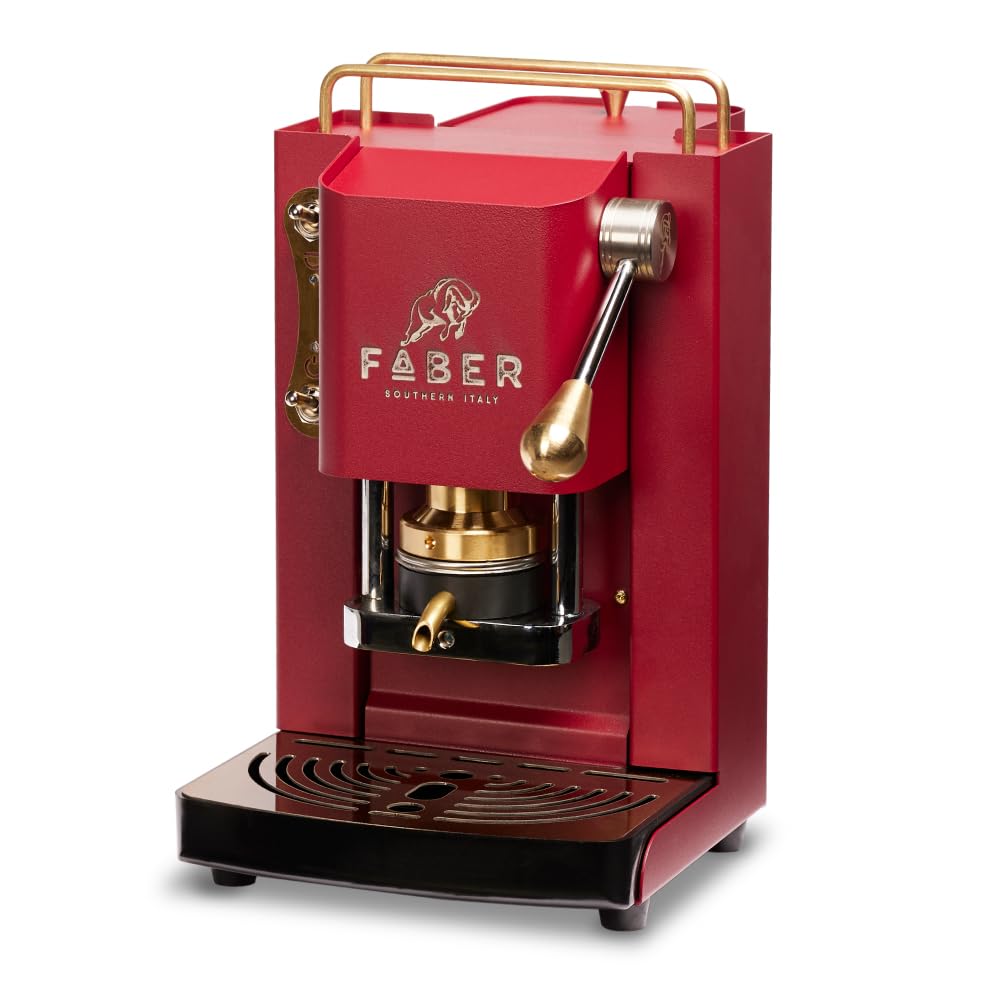 FABER COFFEE MACHINES | Modello Pro Mini Deluxe | Macchina caffe a cialde ese 44mm | | Pressacialda in ottone regolabile (CHERRY RED)