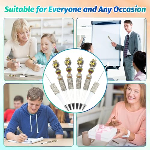 Image of 75 Pcs DIY Diamond Beadable Pen Kit - 25 Plastic Rhinestone Beaded Pens Bulk with Refills & Bags - Fancy Cute Glitter Pens for Crafting, Students & Teachers - School Supplies (White)