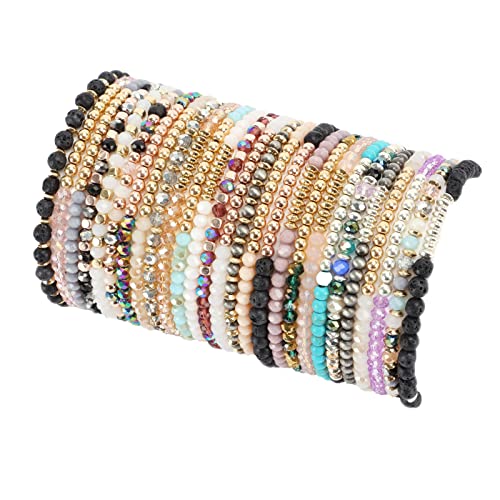 27Pcs Boho Beaded Bracelets Set for Women Multi-Layer Versatile Statement Bracelet Stretch Stackable Crystal Bangle Bracelet Jewelry Gift