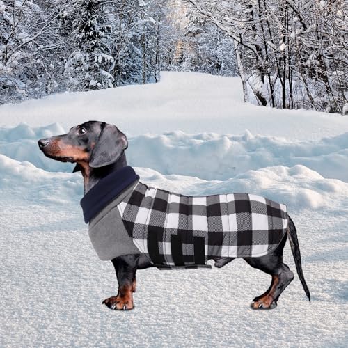 Geyecete Dackel Mantel Winter, Warmer Hunde wintermantel,wasserdichter Hundemantel mit Leinenloch,Hundepullover Hundemantel für kleine Hunde Dackel-schwarz-L