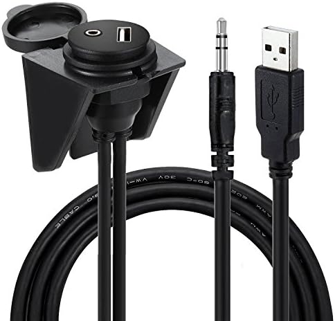 RAYSUN 1 Meter USB and 3.5mm AUX Extension Flush Mount - USB Dash Mount for Car Boat Motorcycle