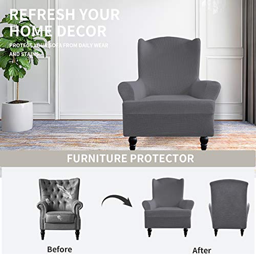 Image of Easy-Going Stretch Wingback Chair Sofa Slipcover Gray | 1-Piece Sofa Cover Furniture Protector Couch Soft with Bottom, Spandex Jacquard