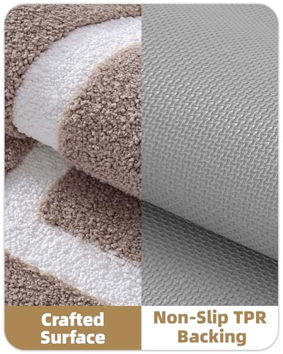 Image of Color&Geometry Extra Soft Bathroom Rugs 44x24, Absorbent Microfiber Bath Rug, Non-Slip Bathroom mat, Washable Plush Bath Mats for Bathroom, Shower, Bathtub, Laundry, Khaki White
