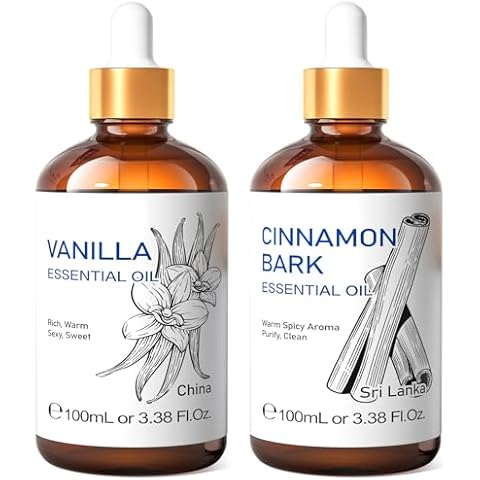 HIQILI Vanilla Essential Oil and Cinnamon Essential Oil, 100% Pure Natural for Diffuser - 3.38 Fl Oz Cover