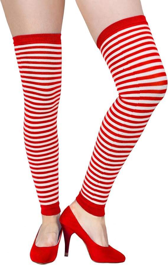 Trendandstylez Stulpe, Overkneestulpen Overknee Ringel / Gestreift für Karneval, Fasching in diversen Farben (Rot - Weiss)