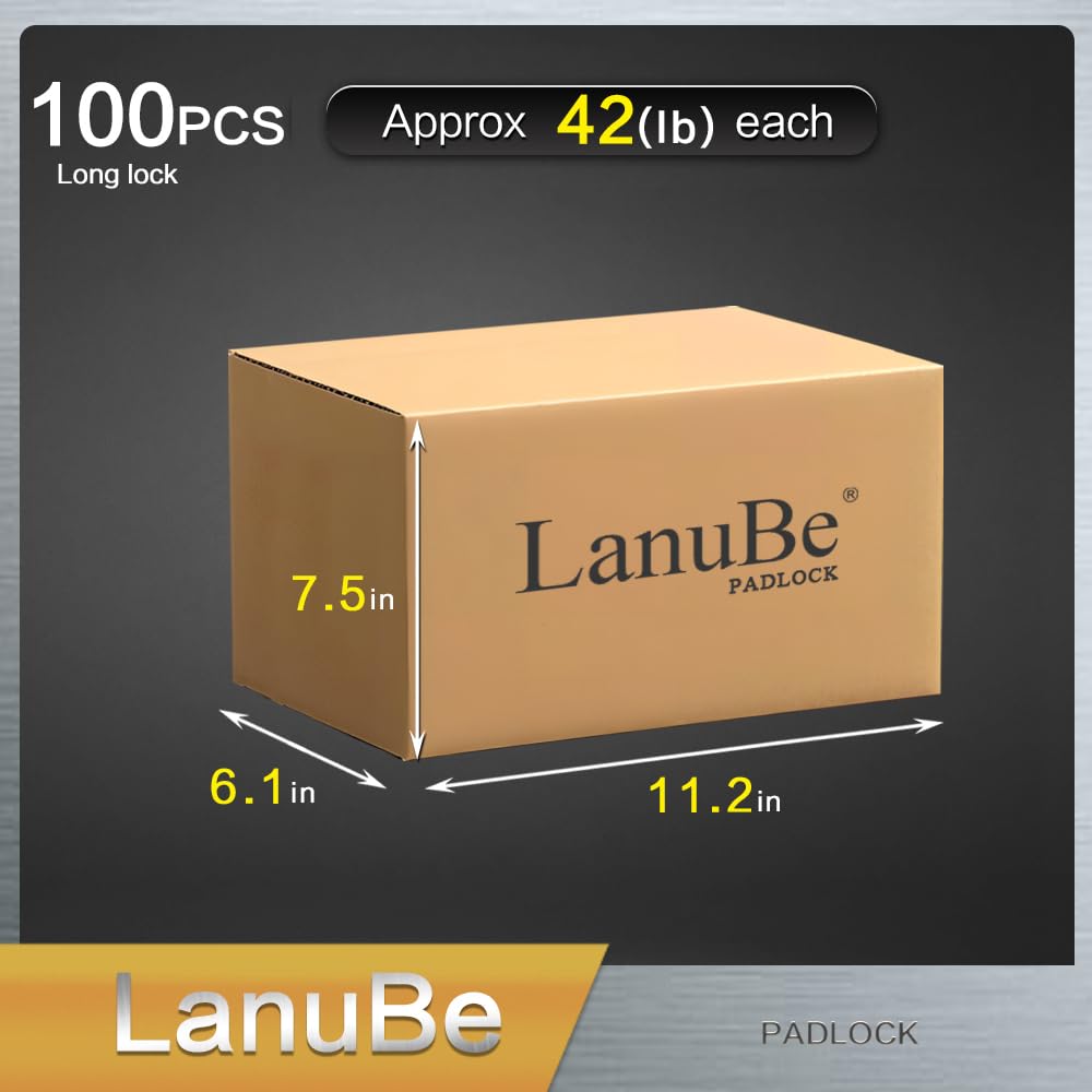 LanuBe Candado laminado con llave (1-9/16 pulgadas, 40 mm), cerraduras iguales con llave, grillete largo, aro de plástico naranja marcado, paquete de 100