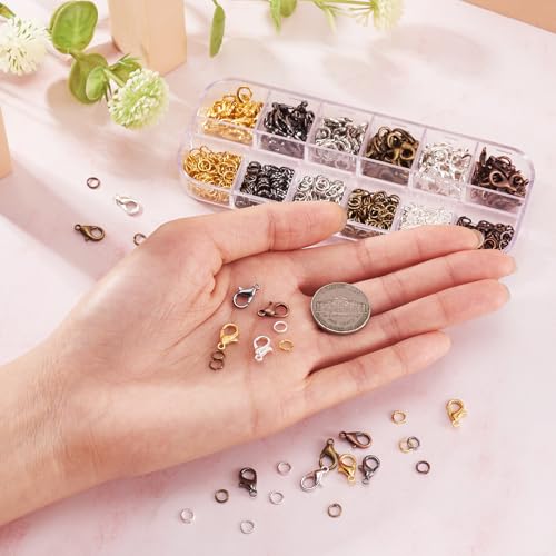 Pandahall 6 Colors Jewelry Finding Kits with 5mm Open Jump Rings & 12x6mm Lobster Claw Clasp for DIY Bracelet Necklace Jewelry Making