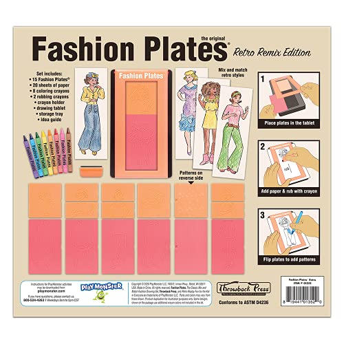 Image of Fashion Plates Retro - Mix-and-Match Drawing Kit, Arts and Crafts, Coloring, Art Supplies, Craft Supplies, Stencils, Crayons Included, Create Your Own Designs, Ages 6+