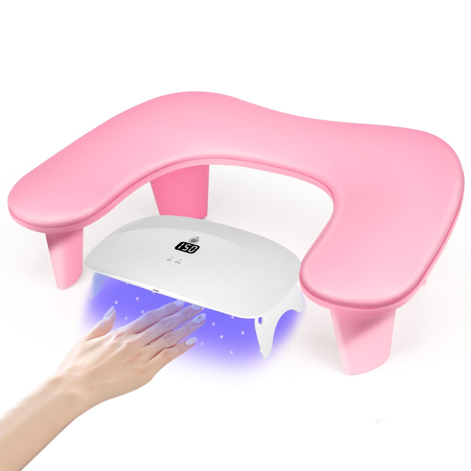 krofaue Arm Rest for Nails Tech: Big U-shaped Nail Arm Rest Extended Support Surface Armrest Pillow Cushion for Nail Hand Rest with Stable Brackets for Nail Tech Must Haves Manicure Tools (Pink)