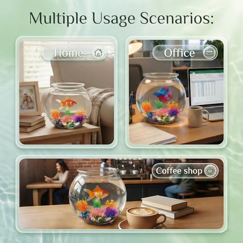 1 Gallon Round Plastic Fish Bowl Set, Crystal Clear Plastic Aquarium for Fish with 5 Decorative Plants and 8.8oz Colorful Stones, Small Fish Tank for Home Decoration - Image 6