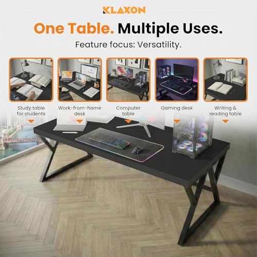 Image of Klaxon Modern Computer Table for Home PC - Multipurpose Office Desk for Home & Work | Gaming Table, Computer Table, Desktop Table for Home Office (Riva Black Medium)