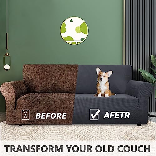 YSTELLAA High Stretch Sofa Überzug 3 Sitzer, Couch Bezug rutschfest, Universal Sofahusse Elastische, Couchüberzug Sofaschutz Katze Durable, Waschbare Sofa Covers Mit Armlehnen, Dunkelgrau