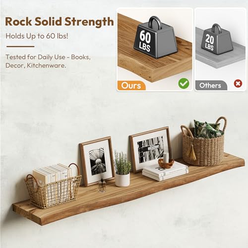 Image of Vivelove Wood Floating Shelves Live Edge 48 inch Set of 1, Natural