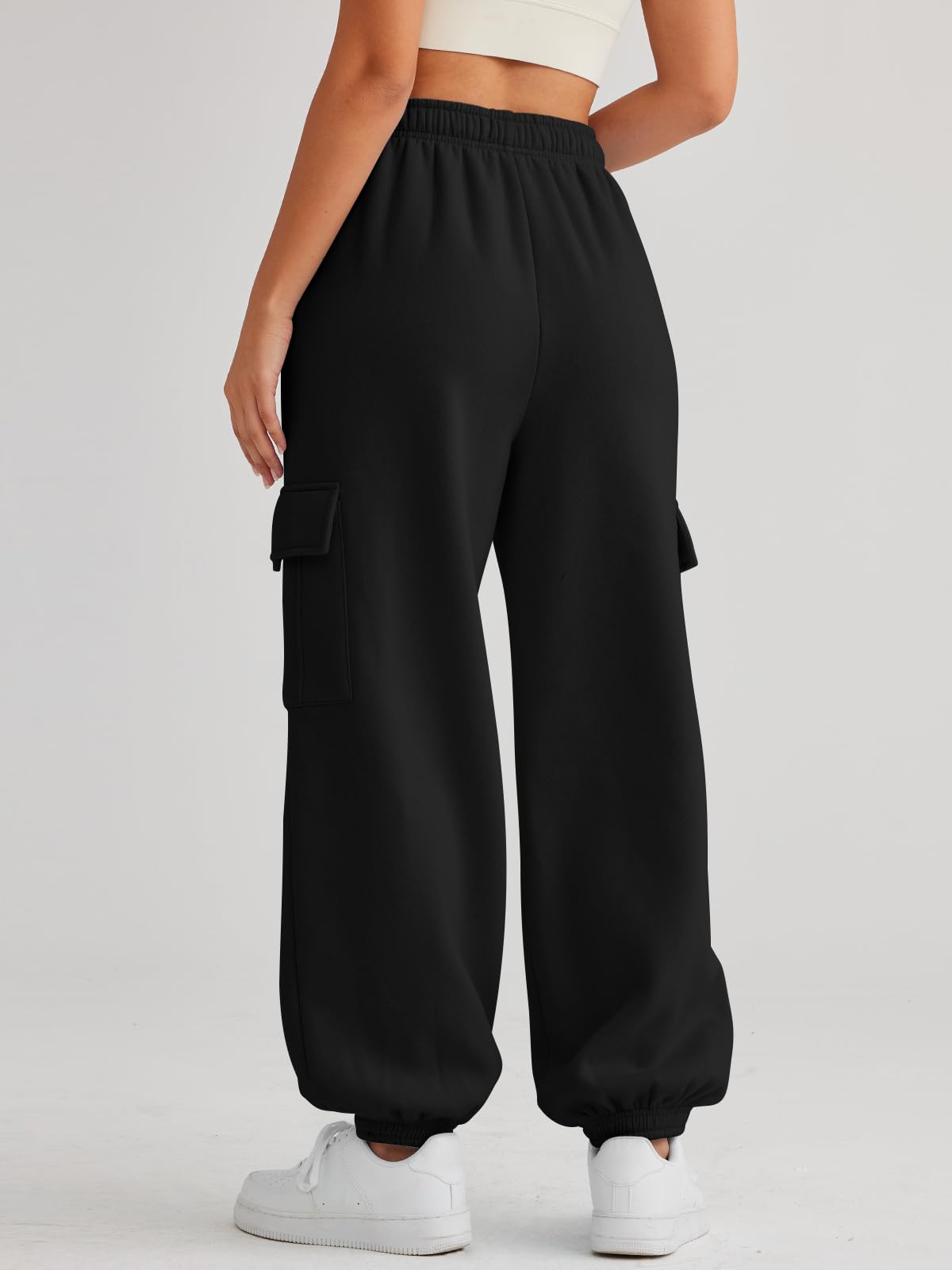 AUTOMET Womens Cargo Sweatpants Cinch Bottom Lounge Baggy Cotton Pants Joggers High Waist Fall Athletic Pant with Pockets Black S