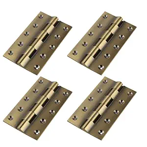 Super Brass Hinges 5 inch | 5 inch x 1.1/4 x 3/16 Brass Antique Railway Smooth Hinges (Soft Close) (Pack of 4)