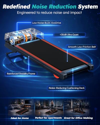 Image of Walking Pad Treadmill with Auto Incline 12%-12Level, Quiet BLDC EvoDrive, Under Desk Treadmill for Home Office, Extra-Large Belt, Full Metrics Display, Quadra Cushion, App Control, 300lbs Capacity