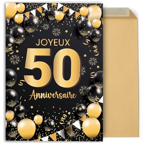 CONTRAXT Carte d’anniversaire 50 ans. Grande carte pliable 42x30 cm avec félicitations pour famille, amis et collègues (50 ans)