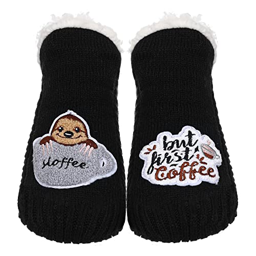 Image of ZYZX Cute Fuzzy Slipper Socks - Winter Warm Funny Non-Slip Knit House Socks With Grips - Fleece-Lined Fluffy Bed Socks for Women - Gifts
