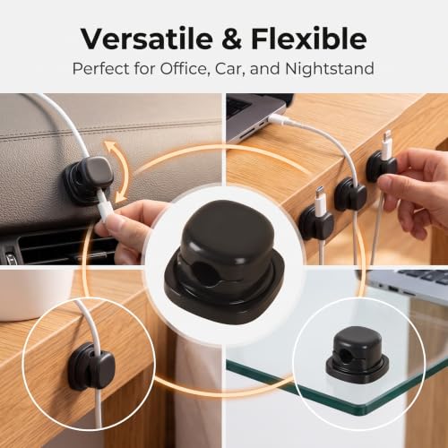 Cable Clips 6 Pack, Self Adhesive Cable Management Holder for Desk, Cord Organizer for Phone Charging USB HDMI Wire, Black - image 3