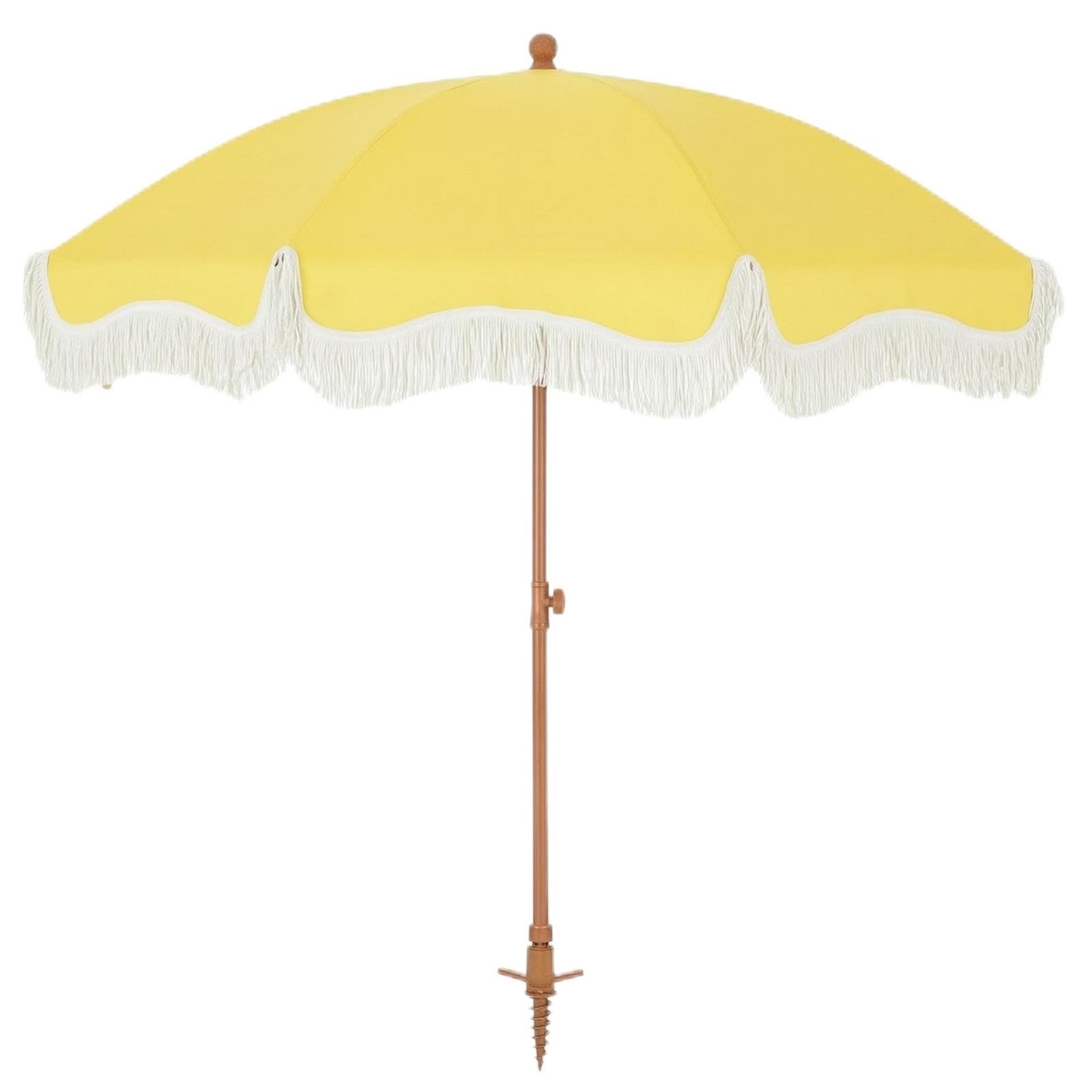Fringed Parasol Round Canopy Garden Parasol Pointed Base Portable Sun Umbrella for Patio Yellow-image-24