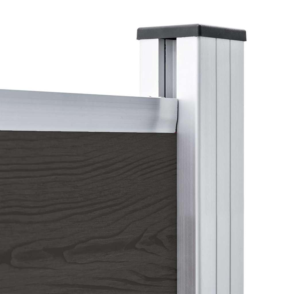 Panneau de clôture WPC composite noir 175x146 cm, barrière jardin rigide avec poteau aluminium, lame occultant pour terrasse balcon extérieur, palissade brise vue séparation intimité