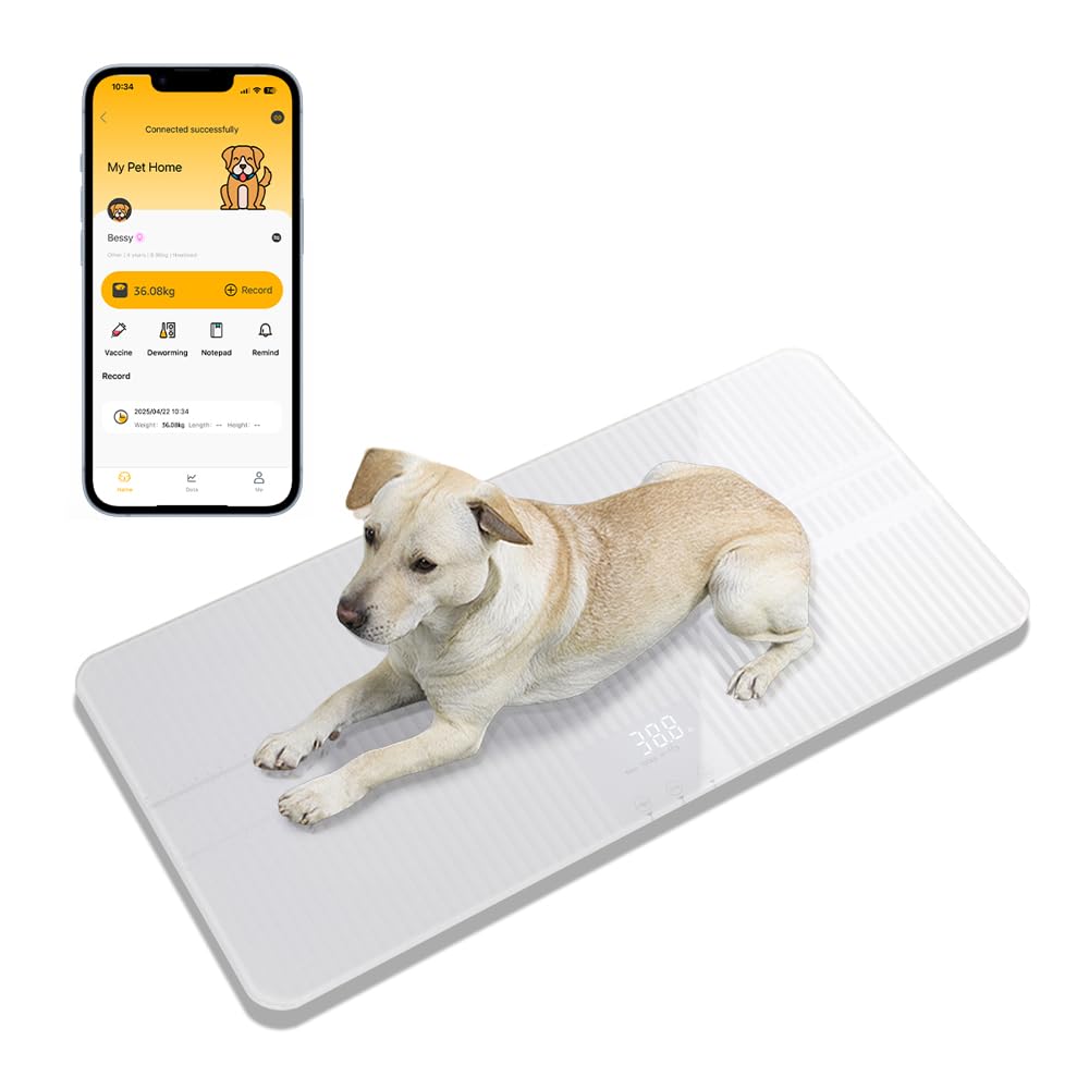 unipaws Digital Dog Baby Scale MAX 220lbs with Bluetooth App and Anti-Slip Strip, Medium-Small Veterinary Scale for Cats, 27 x 13 Inches LCD Platform Pet Scale