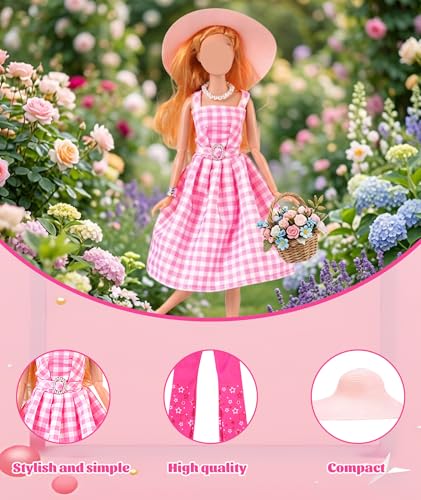 Image of Doll Dress Set, Doll Dress, Doll Clothes Set for Creative Role-Play Activities, Fashion Combination Storytelling Games, Complete Outfit with Dress and Accessories for Girls（Pink and Rose Red