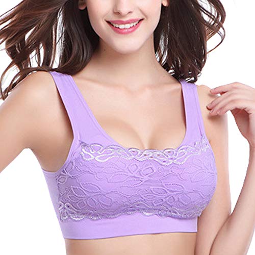 Dariobee Soutien Gorge sans Armature Dentelle Brassière Push Up Femme Soutien-Gorge Sport Confortable Respirant pour Yoga - Violet - M Cover