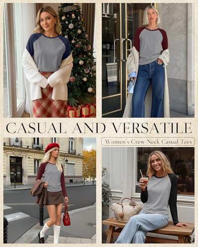 Huukeay 3 Pack Women's Long Sleeve Shirts, Raglan Color Block Baseball Tees, Crew Neck Casual Jersey Tunics Tops2