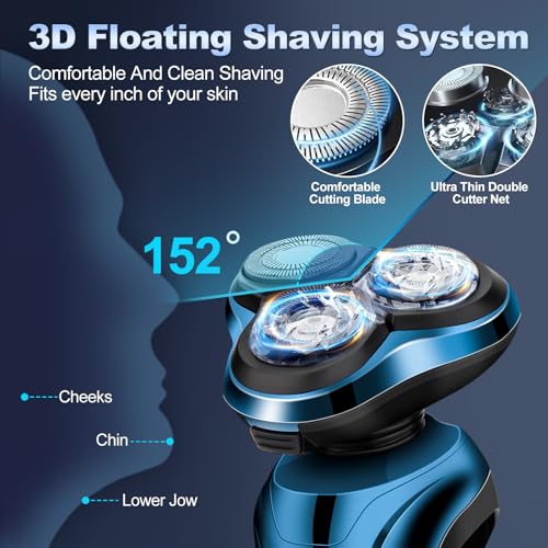 Image of Electric Razor for Men, 3D Floating Heads Waterproof Wet Dry Shaver for Men, LED Display Cordless with Rechargeable Nose Hair Trimmer and Beard Trimmer,Prtable Travel Men's Razors