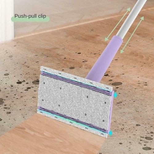 Image of Automatic Cloth Clip Mop, Flat Floor Cleaning Mop with Stainless Steel Handle, Purple