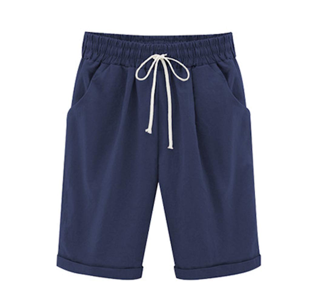 Elonglin Bermudas para mujer, de algodón, hasta la rodilla, con cordón, tallas grandes, holgadas, elásticas