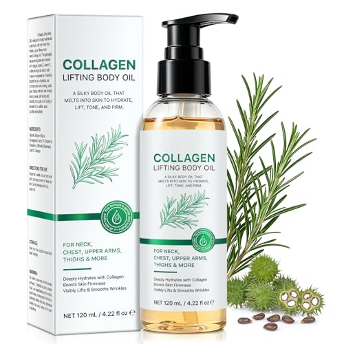 Collagen Oil for Skin Tightening 120ml Collagen Lifting Body Oil Firming Body Oils for Crepey Skin Reduce Fine Lines Lift Sagging Skin and Boost Skin Glow (1PC)