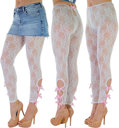Image of ToBeInStyle Women's Single Floral Lace Fishnet Tights Footless & Stirrup Design