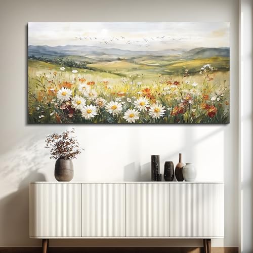 FUHAIHUA Large Framed Wall Decor For Living Room Canvas Wall Art For Office Farmhouse Wall Decorations For Bedroom Prairie Flowers Landscape Paintings Modern Pictures Artwork Home Decor 24" x 48"