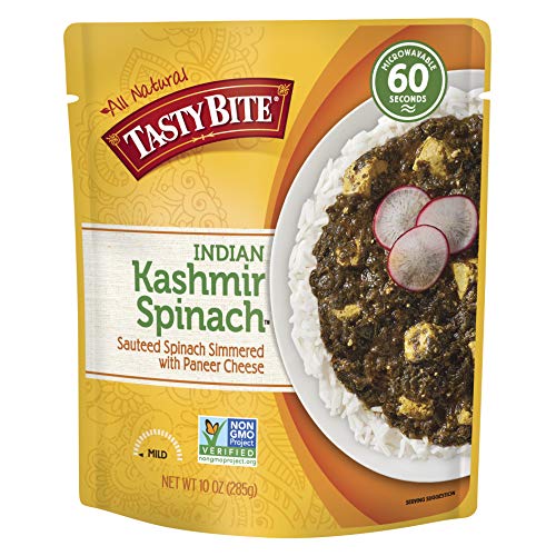 Tasty Bite Indian Entrée Kashmir Spinach 10 Ounce, Fully Cooked Indian Entrée with Sautéed Spinach with Paneer Cheese, Vegetarian, Gluten Free, Microwaveable, Ready to Eat