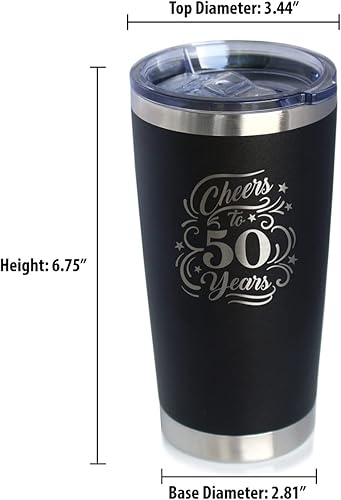 Miniatura 5 de Cheers to 50 Years - Vaso de café aislado con tapa deslizante - Taza aislada de acero inoxidable - Regalo para 50 aniversario - Negro